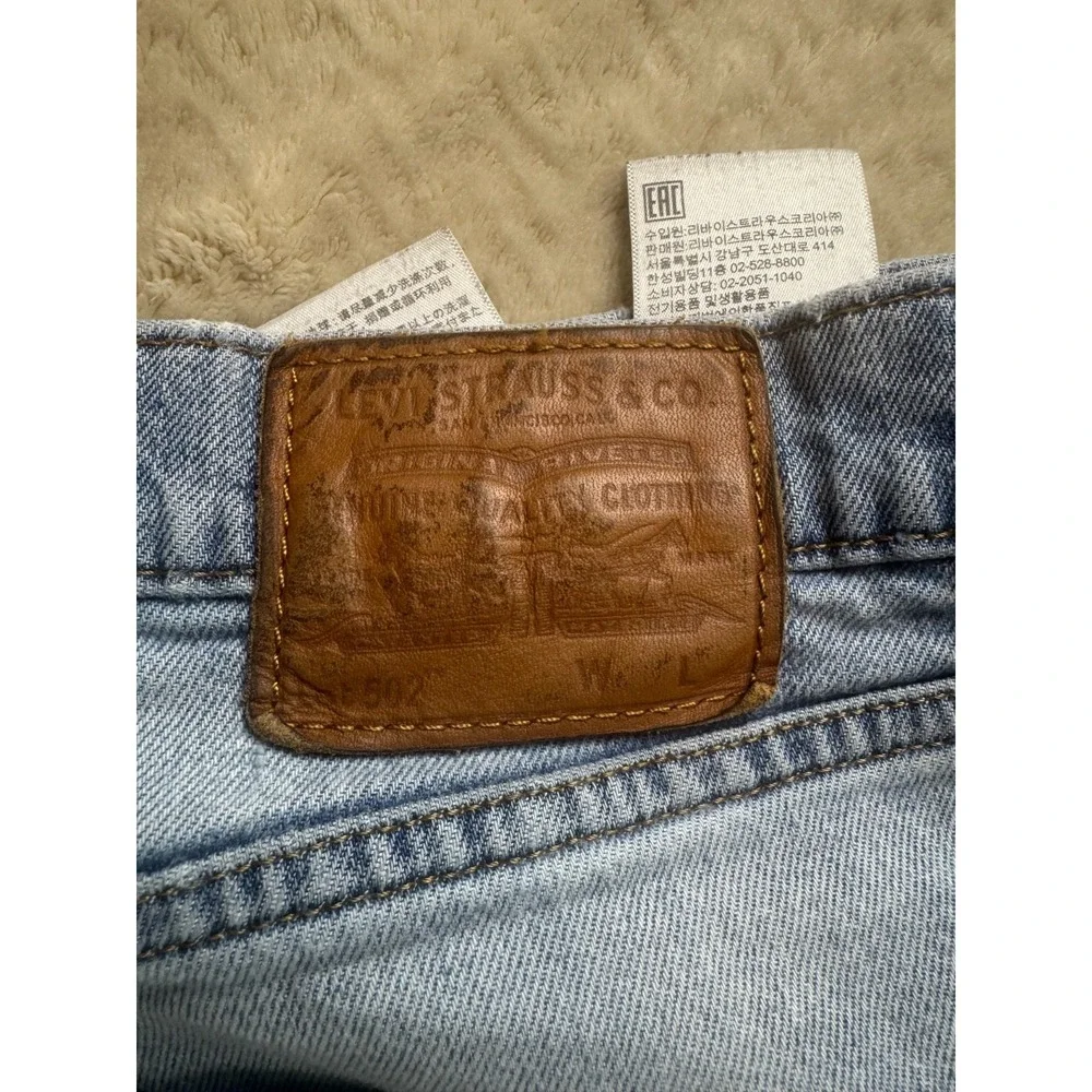 Vintage Levi's 502 Straight Leg Jeans Mens Blue Denim Distressed 36x38 5-Pocket